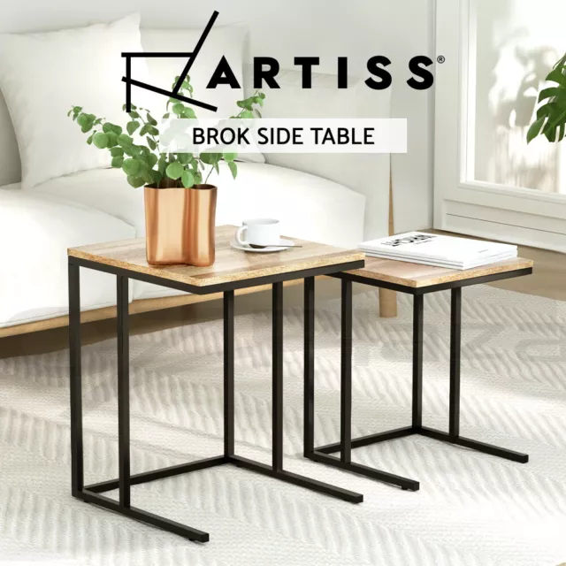 Artiss Coffee Table 2 Nest of Tables Set Side End Wooden Rustic Vintage Metal
