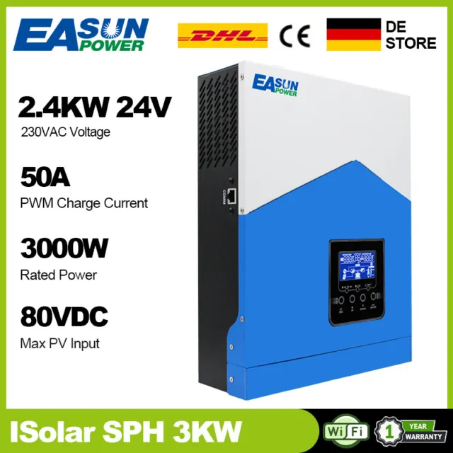 DE 0%VAT 3KW/3000VA Hybrid Solar Wechselrichter 24V Inverter Off Grid Pure Sines