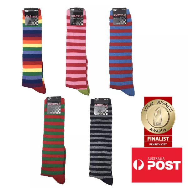 Women's Colourful Stripe Print Rainbow Knee High Fashion Socks