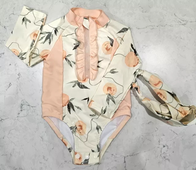 NWT Jessica Simpson Baby Girls Longsleeve Swimsuit 6-9 Month Peach Floral