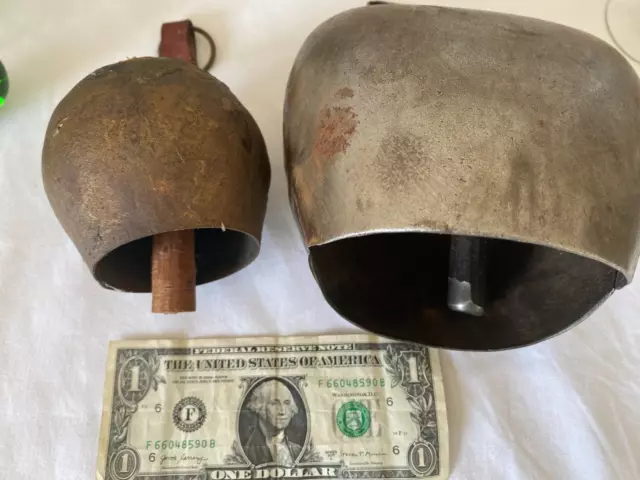 2 Pieces Antique Hand Made German Brass Cow Bells Very Old collectible items