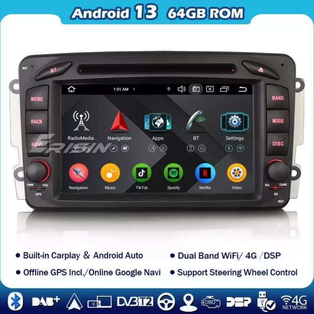 64GB Android 13 Autoradio DAB+Carplay IPS DSP Mercedes CLK Class W203 W209 Viano