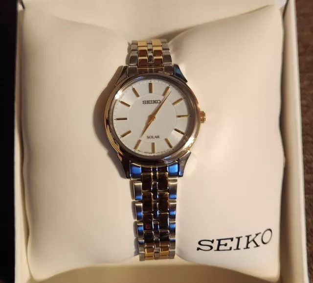 Seiko Womens SUP344 Solar 2-Tone Stainless Steel Classic Watch New Old Stock 3