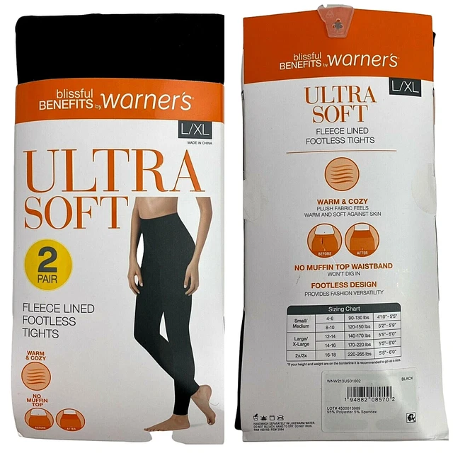 WARNERS FLEECE LINED Footless Tights Womens Size L / XL Ultra Soft Black 2  Pair $13.79 - PicClick