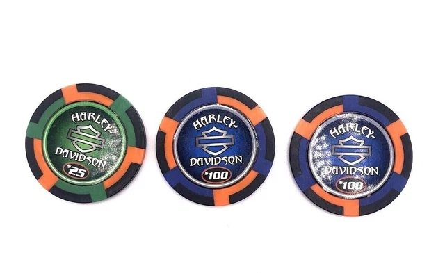 Harley Davidson Casino Chip No Cash Value Samples Lot Of 3 $25 $100 $100 Eagle
