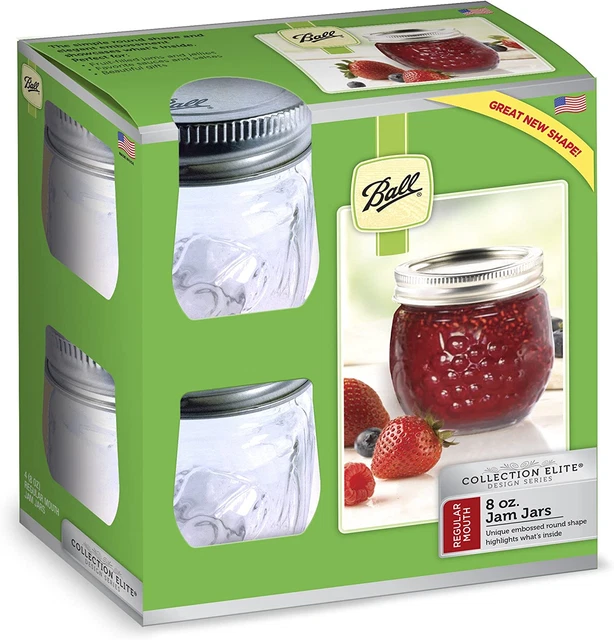 Ball FBA_1440081210 Jelly Elite Collection Jam Jar 4 Pack, Clear, RM 8 Oz