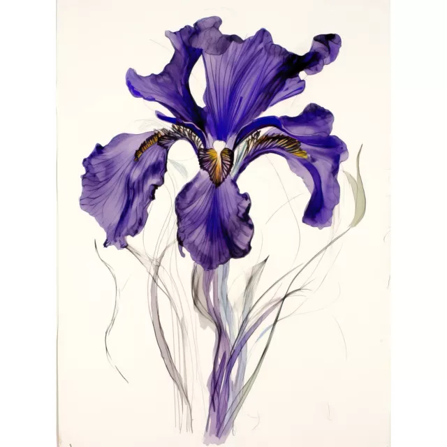 Iris Reticulata Watercolour Flower Bloom Drawing Canvas Poster Print Wall Art