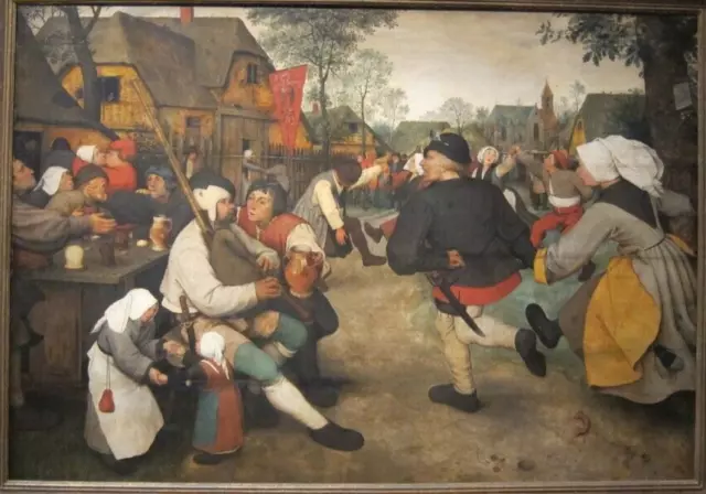 Antique Large Lithograph Pieter Bruegel Peasant Dance Original Irish Label