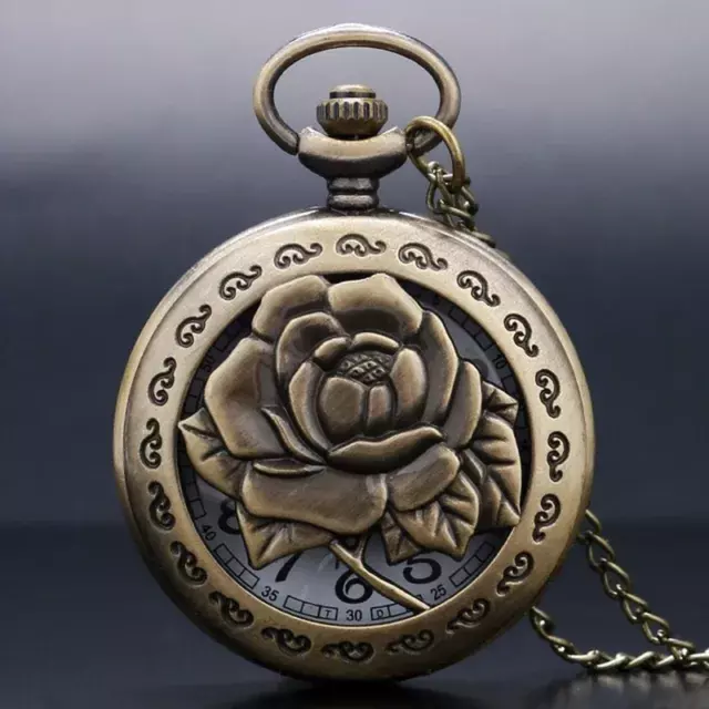 Rose Accessories Pocket Watch Vintage Bronze Fashion Quartz Necklace Gifts