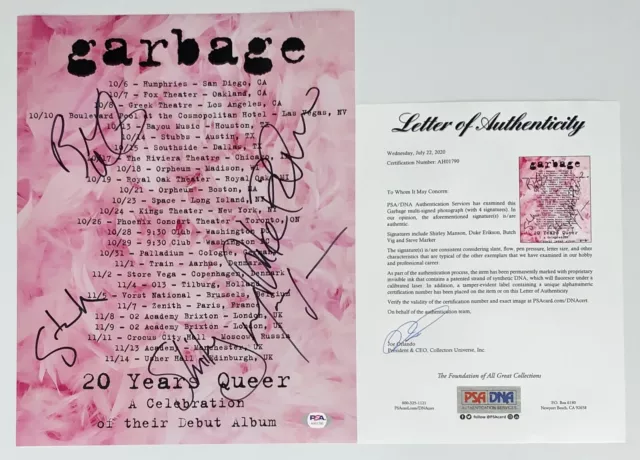 Garbage X4 Shirley Manson Signed 20 Years Queer 2015 Tour Poster 11X14 Photo Psa