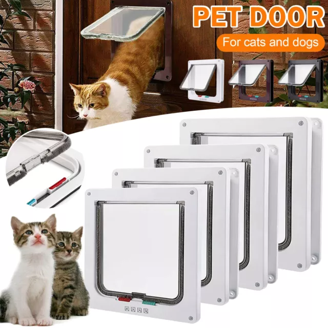 Pet Dog Cat 4-Way Safe Lockable Locking Door Brushy Flap Door Screen S-XL Size