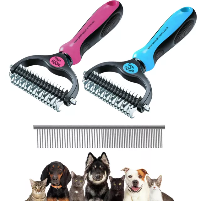 2Pcs Pet Dog Cat Dematting Grooming Deshedding Tool Set Comb Brush 20 Fur Hair