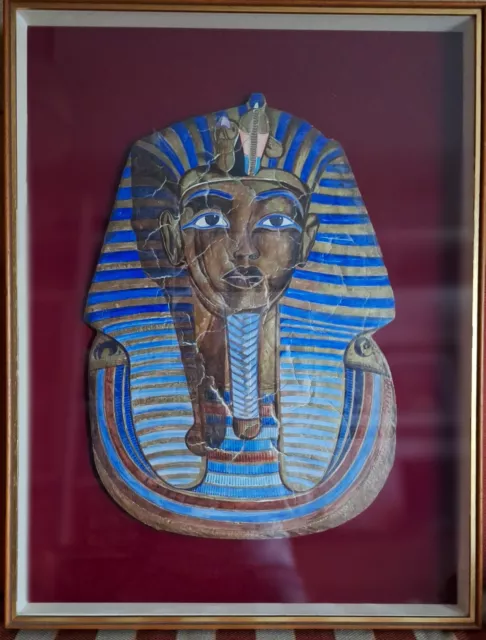 Quadro affresco, Tutankhamon, dipinto a mano blu e oro da Giovanna Baiguera