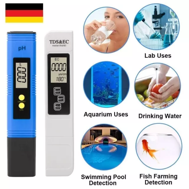 ph TDS Meter Messgerät Wassertester Digital Wasser Wert EC Tester NEU LCD DE