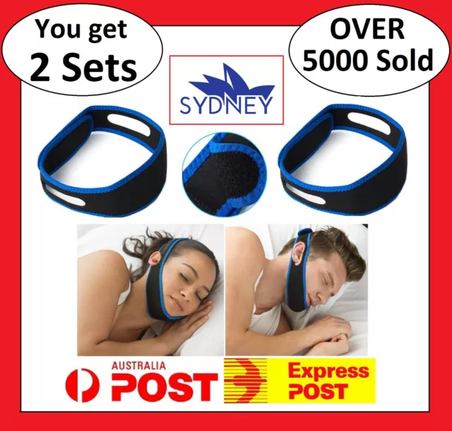 2 x Stop Snoring Strap Adjustable Chin Support Aid Sleep Anti Snore Device Jaw