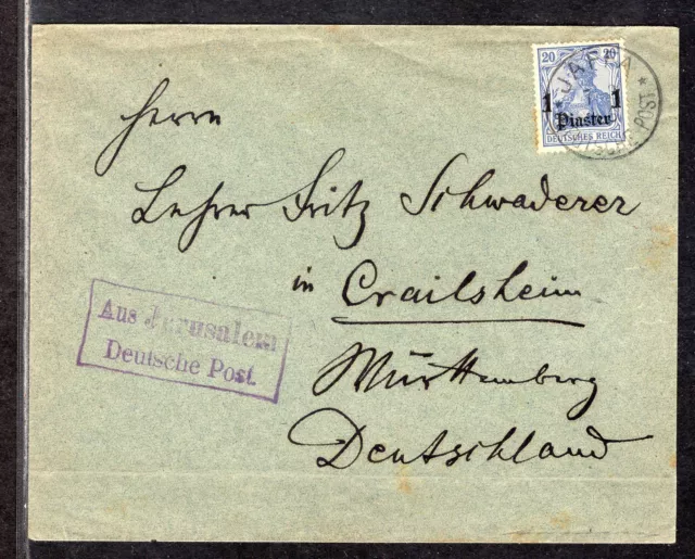DP Türkei Mi 26 Brief Jaffa 7.3.06 und "Aus Jerusalem DP" nach Crailsheim