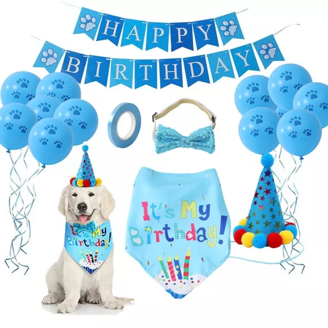 Dog Pet Happy Birthday Banner Hat Balloon Bandana Neckerchief Ties Party Decor