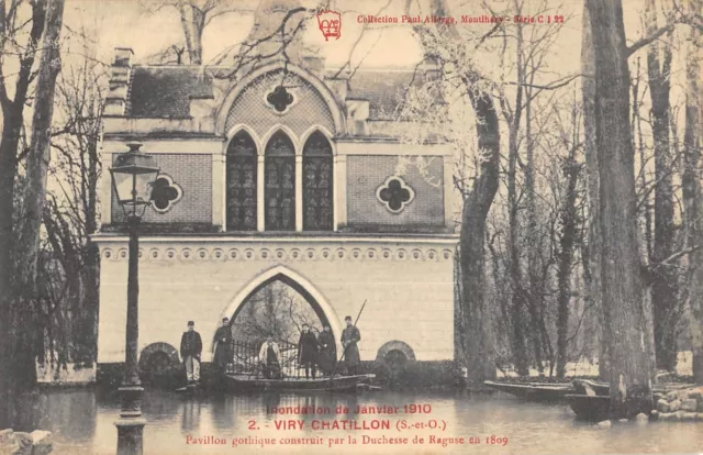 Cpa 91 Viry Chatillon Inondations 1910 Pavillon Gothique