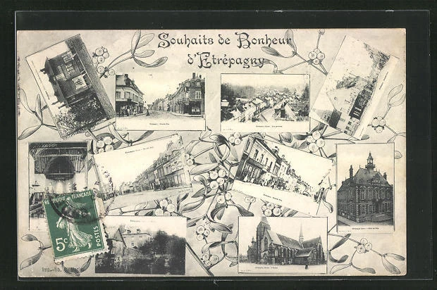 CPA Etrepagny, Grande Rue, L´Eglise, Hotel de Ville 1908
