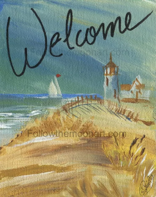 Welcome Nautical Sea ocean Sailboat Lighthouse Beach House  Quality Art Print