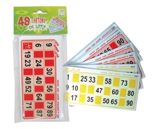 Jeu De Bingo Loterie Jeu De Bingo - 48 Cartons + 90 Jetons Bois + 100 Jeu De Bingo Loterie Jeu De Bingo - 48 Cartons + 90 Jetons Bois + 100