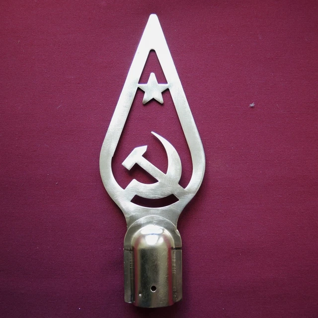 Old USSR Big BRASS Flag Pole TOP Nickel Plated from Vintage Soviet Banner