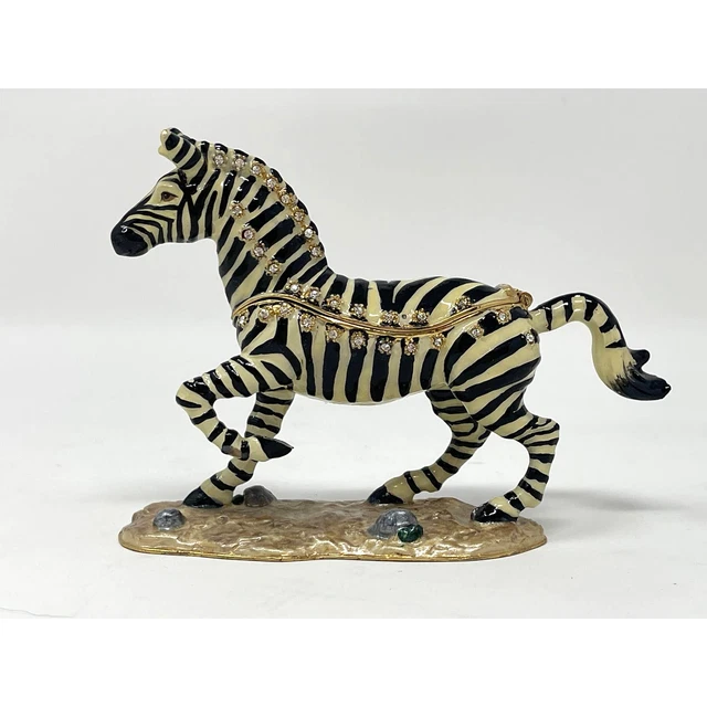 Vintage Zebra Swarovski Hinged Decorative Trinket Box
