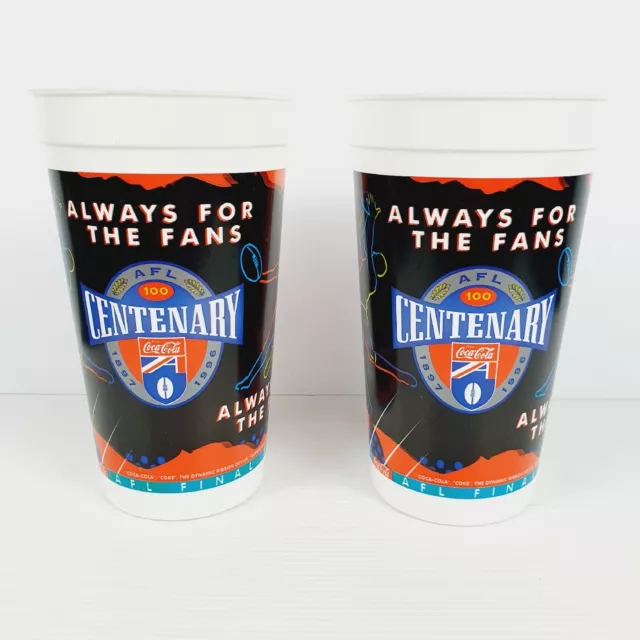 2 x AFL Centenary Coca Cola 1996 Promotional Collectable Plastic Cup