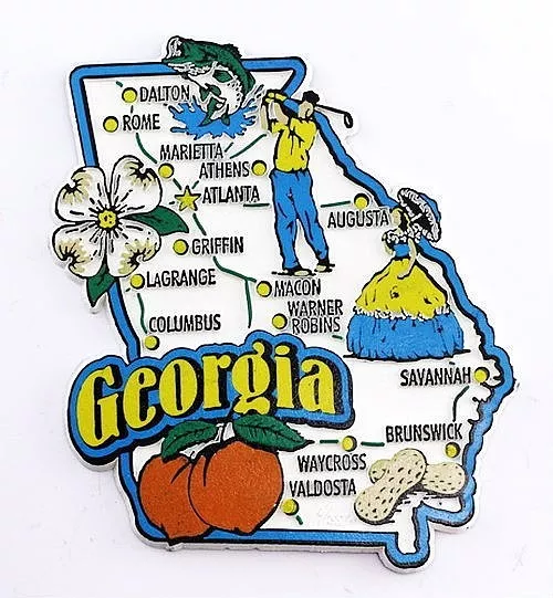 Georgia State Map And Landmarks Collage Fridge Collectible Souvenir Magnet