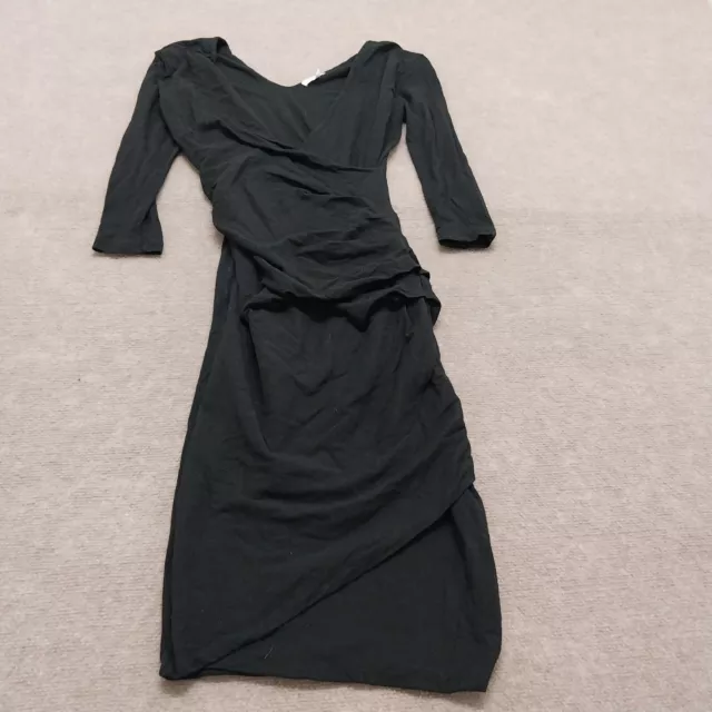 Standard James Perse Womens Size 3 3/4 Sleeve Black Ruched Midi Bodycon Dress