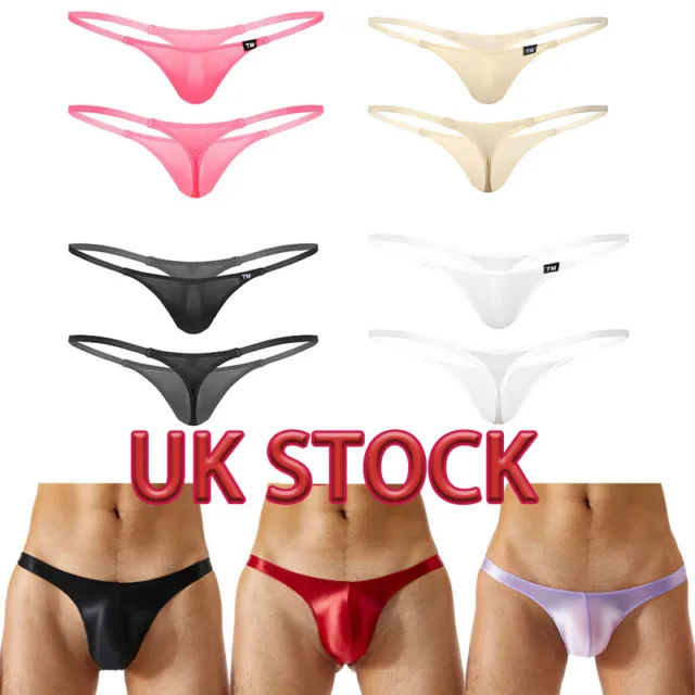 UK Men's Glossy Bulge Pouch Thongs Underwear Low Rise Solid Color Bikini Briefs