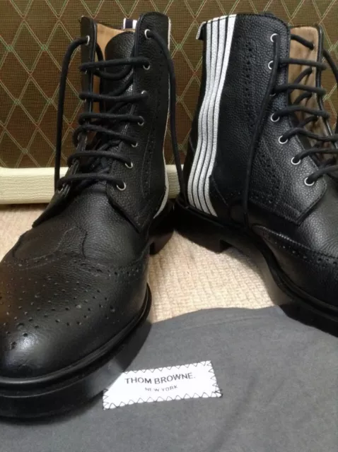 Cool Thom Browne Black Four-Bar Wingtip Boots RRP=£1110