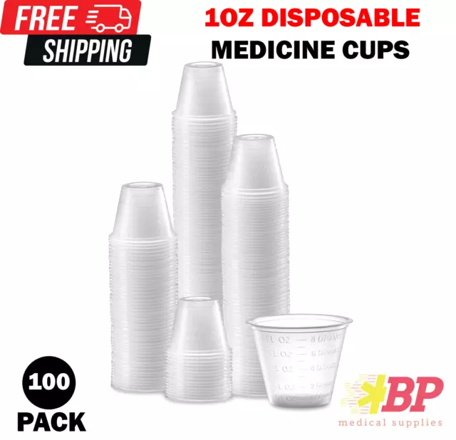 New Sleeve of 100 Medicine Cups Plastic Graduated 1 Oz 100/sleeve