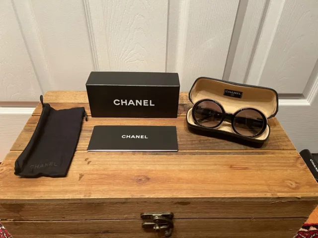 Chanel 5115-Q Brown Oval Sunglasses with Goat Skin Leather Quilted Arms