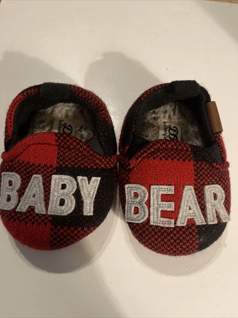 Baby Bear Slippers Dearfoams Size 9-12 Red Black Plaid NEW Free Shipping!