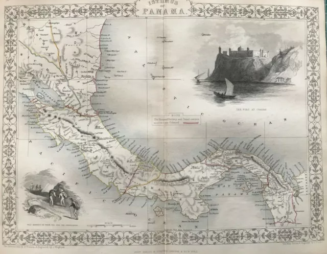 1851 Antique Map; Isthmus of Panama by John Tallis / Rapkin