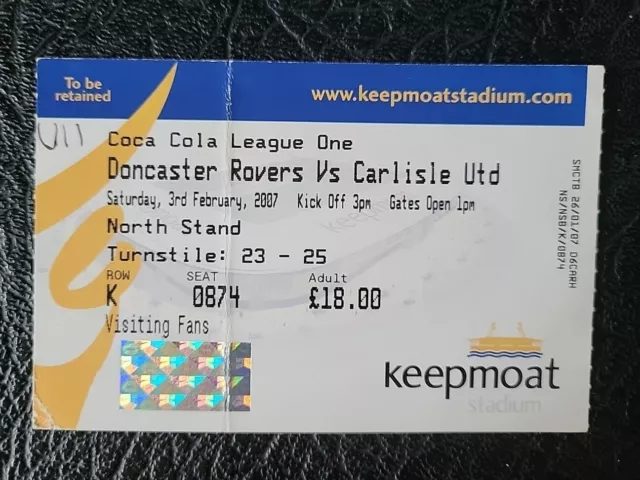 Ticket Stub Doncaster Rovers V Carlisle United League One 2006 / 2007