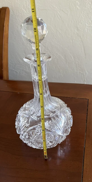 American Brilliant Cut GLASS CRYSTAL Wine Decanter Liquor Bottle(2 small chips) 8