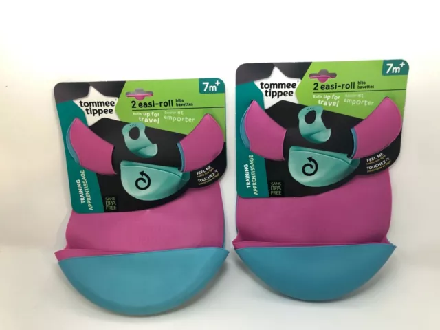 Tommee Tippee Easi-Roll Up Bib, Crumb & Drip Catcher, Pink & Blue, 4 Count