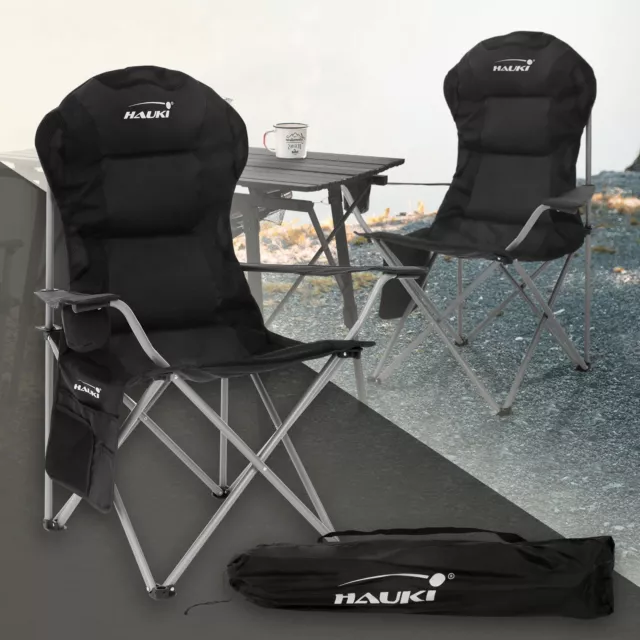 Asiento plegable de acampada silla extragrande tumbona negra con bolsa guardado