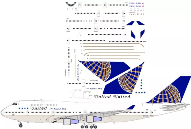 United "Farewell" Boeing 747-400 Airliner Decal 1:144 scale for Revell kit