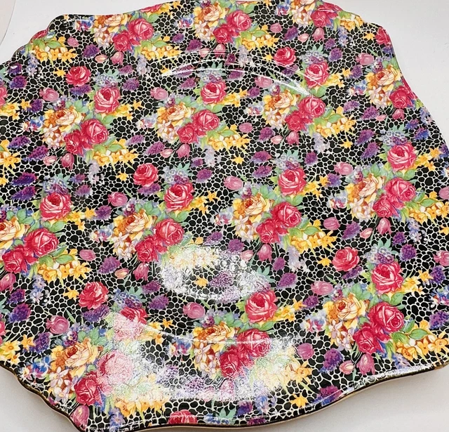 Vintage Royal Winton Grimwades “Hazel” Cake Plate Serving Dish Black Rose Chintz