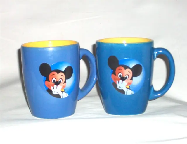 Disneyland Paris ESSO Vtg Mickey Mouse Set of Two Matching Coffee Mugs in Blue