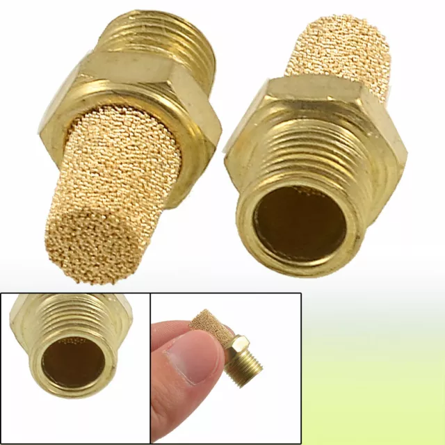 2 Pcs Gold Tone Air Pneumatic Noise Filter Muffler 1/8" PT Thread