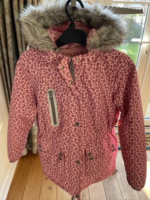 TU Girls Pink Leopard Print Fleece Lined Jacket Winter Coat Age 9-10 134-140cm