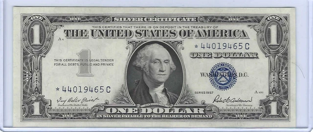 1957 $1 One Dollar STAR * Blue Seal Silver Certificate Uncirculated