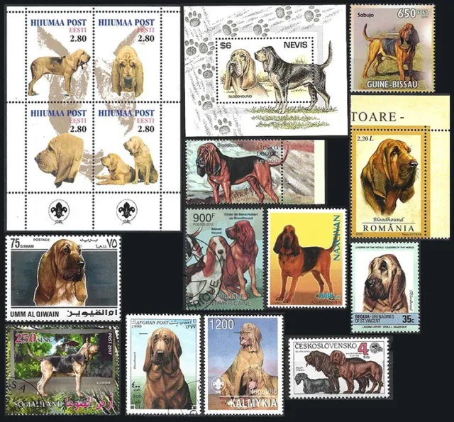 [bldh] Frame it - Dog breed BLOODHOUND - 15 Stamps & 1 Souvenir Sheet - VF