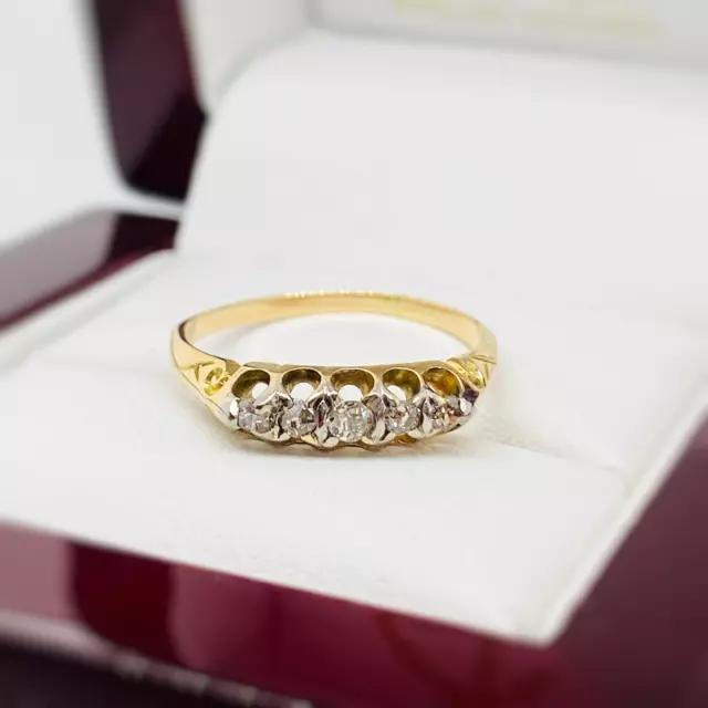 Ladies 18ct Yellow and White Gold Round Old Cut Diamond Band Preloved Val $1800