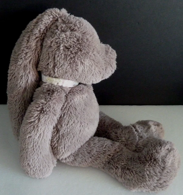 Q4.DOUDOU PELUCHE DIMPEL LAPIN marron gris écharpe noeud nez rose fleur 38cNEUF*