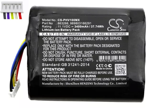 Batterie 3400mAh 863266 989803166291 Philips VS2 SureSigns VM1 VMS monitor